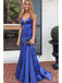 Sexy Blue Mermaid Spaghetti Straps V Neck Sleeveless Maxi Long Party Prom Dresses, Evening Gowns, FM369