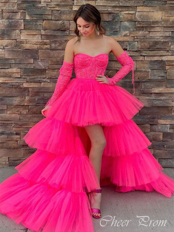 Sexy Pink A-Line Sweetheart High-Low Popular Maxi Long Evening Gowns, Formal, Birthday Party, FM471