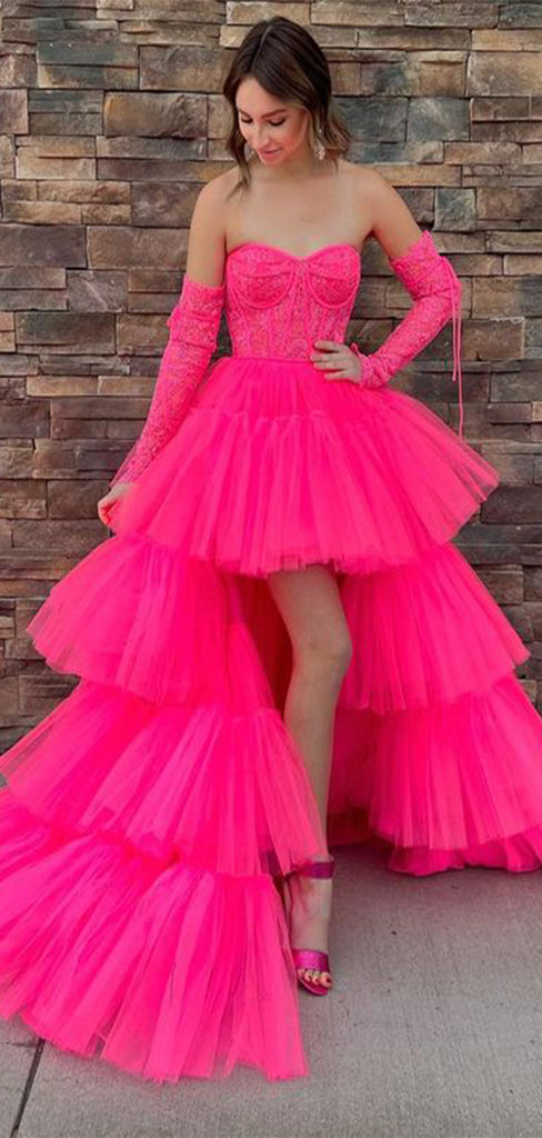 Sexy Pink A-Line Sweetheart High-Low Popular Maxi Long Evening Gowns, Formal, Birthday Party, FM471