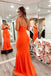 Unique Orange Mermaid Sweetheart Spaghetti Straps Beading Maxi Long Party Prom Gowns,Evening Dresses,FM39