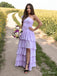 Elegant Lilac A-Line One Shoulder Side Slit Pleats Maxi Long Party Prom Gowns,Evening Dresses,FM40