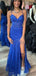 Sexy Blue Mermaid Spaghetti Straps Side Slit Long Evening Gowns, Formal Evening Gowns, Birthday Party, FM399