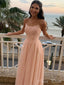 Elegant Pink A-Line Spaghetti Strap Lace Popular Maxi Long Evening Gowns, Formal, Birthday Party, FM458