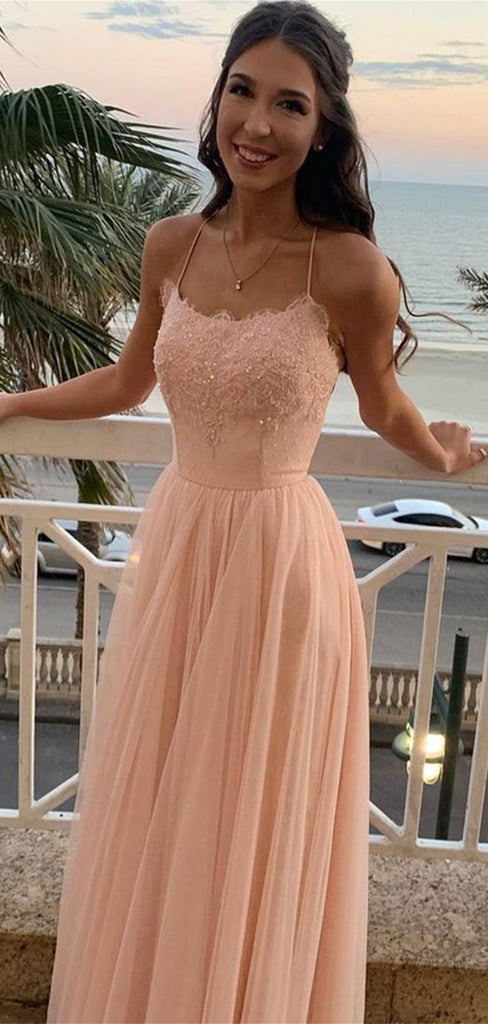 Elegant Pink A-Line Spaghetti Strap Lace Popular Maxi&nbsp;Long Evening Gowns, Formal, Birthday Party, FM458