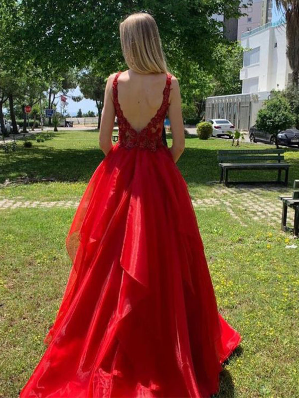 Elegant Red A-Line Spaghetti Strap Lace Popular Maxi&nbsp;Long Evening Gowns, Formal, Birthday Party, FM459