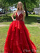 Elegant Red A-Line Spaghetti Strap Lace Popular Maxi&nbsp;Long Evening Gowns, Formal, Birthday Party, FM459