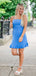 Elegant Blue Spaghetti Straps Square Sleeveless Lace Up Popular Short Homecoming Prom Dress, CPH207