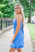 Elegant Blue Spaghetti Straps Square Sleeveless Lace Up Popular Short Homecoming Prom Dress, CPH207