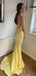 Sexy Yellow Mermaid Spaghetti Strap Popular Maxi Long Evening Gowns, Formal, Birthday Party, FM464