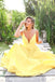 Elegant Yellow A-Line Spaghetti Straps V Neck Maxi Long Party Prom Dresses,Evening Dresses,FM42