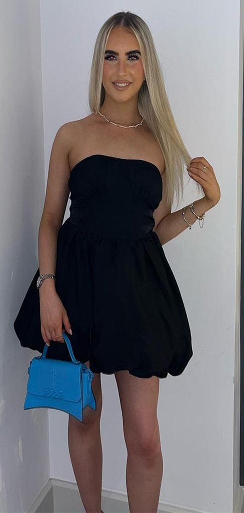 Elegant Black Sleeveless Strapless Sparkly Short Homecoming Prom Dress, CPH236