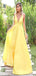 Elegant Yellow A-Line Spaghetti Straps V Neck Maxi Long Party Prom Dresses,Evening Dresses,FM42