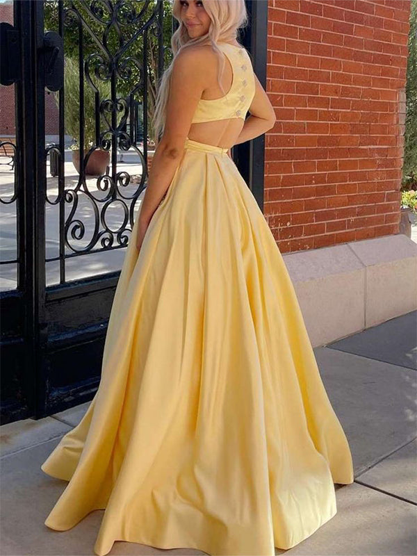 Elegant Yellow A-Line Scoop Popular Maxi Long Evening Gowns, Formal, Birthday Party, FM461