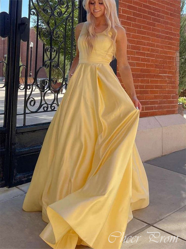 Elegant Yellow A-Line Scoop Popular Maxi Long Evening Gowns, Formal, Birthday Party, FM461