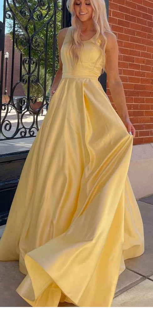 Elegant Yellow A-Line Scoop Popular Maxi Long Evening Gowns, Formal, Birthday Party, FM461