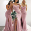 Elegant Pink Mermaid Spaghetti Straps Side Slit Sleeveless Dresses for Maid of Honor, Bridesmaid Dresses, CP368