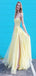 Gorgeous Yellow A-Line Spaghetti Straps Side Slit Applique Maxi Long Party Prom Dresses,Evening Dresses,FM43