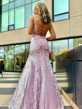 Elegant Purple Mermaid Spaghetti Side Slit Popular Maxi Long Evening Gowns, Formal, Birthday Party, FM468