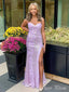 Elegant Purple Mermaid Spaghetti Side Slit Popular Maxi Long Evening Gowns, Formal, Birthday Party, FM468