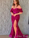 Sexy Pink Mermaid Off-Shoulder Side Slit Popular Maxi Long Evening Gowns, Formal, Birthday Party, FM472