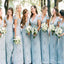 Elegant Baby Blue Mermaid V-Neck Dresses for Maid of Honor, Bridesmaid Dresses, CP377