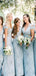 Elegant Baby Blue Mermaid V-Neck Dresses for Maid of Honor, Bridesmaid Dresses, CP377