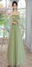 Elegant Green A-Line Sweetheart Spaghetti Straps Off Shoulder Lace Up Maxi Long Party Prom Dresses,Evening Dresses,FM45