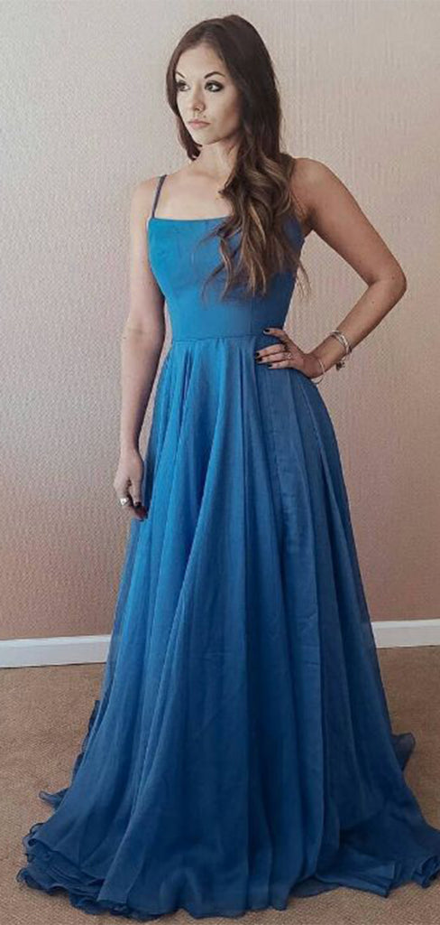 Elegant Blue A-Line Spaghetti Strap Popular Maxi Long Evening Gowns, Formal, Birthday Party, FM467