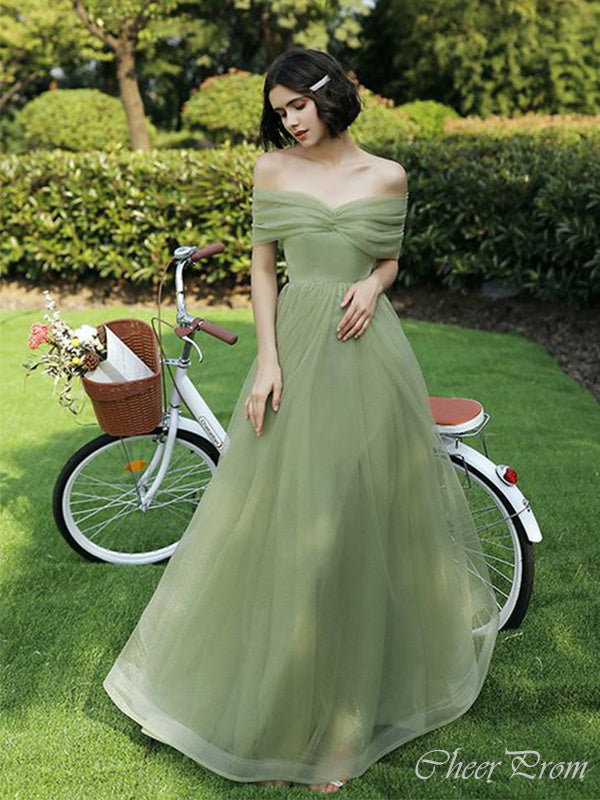 Gorgeous Green A-Line Off Shoulder Strapless Maxi Long Party Prom Dresses,Evening Dresses,FM46