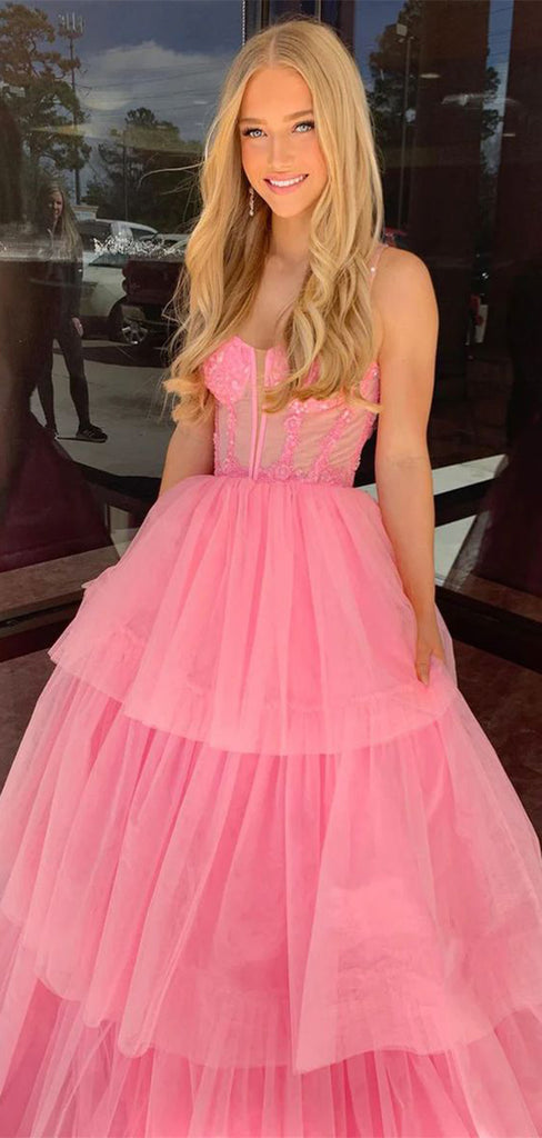 Beautiful Pink A-Line&nbsp; Sweetheart Lace Long Evening Gowns, Formal Evening Gowns, Birthday Party, FM408