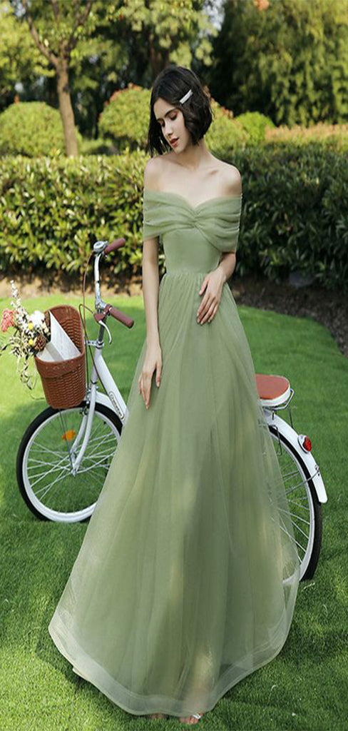 Gorgeous Green A-Line Off Shoulder Strapless Maxi Long Party Prom Dresses,Evening Dresses,FM46