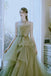 Gorgeous Green A-Line Spaghetti Straps Beading Applique Maxi Long Party Prom Dresses,Evening Dresses,FM47