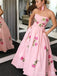 Beautiful Pink A-Line Strapless Flower Long Evening Gowns, Formal Evening Gowns, Birthday Party, FM404