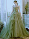 Gorgeous Green A-Line Spaghetti Straps Beading Applique Maxi Long Party Prom Dresses,Evening Dresses,FM47