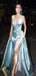 Elegant Blue A-Line Spaghetti Straps Side Slit Popular Long Evening Gowns, Formal Evening Gowns, Birthday Party, FM411