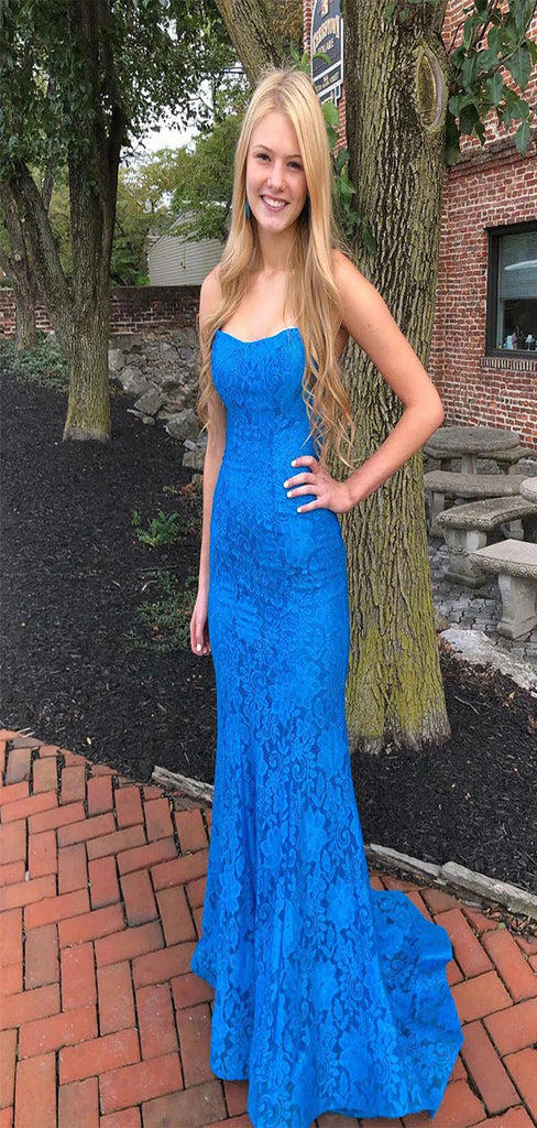 Charming Blue Mermaid Halter Applique Lace Up Maxi Long Party Prom Dresses,Evening Gowns,FM49