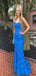 Charming Blue Mermaid Halter Applique Lace Up Maxi Long Party Prom Dresses,Evening Gowns,FM49