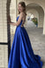 Sexy Royal Blue Spaghetti Straps V Neck Sleeveless Lace Up Maxi Long Party Prom Dresses, Evening Gowns, FM360