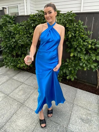 Cute Halter Mermaid Sleeveless Popular Maxi Long Party Prom Dresses, FM633