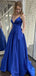 Sexy Royal Blue Spaghetti Straps V Neck Sleeveless Lace Up Maxi Long Party Prom Dresses, Evening Gowns, FM360