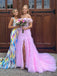 Beautiful Pink A-line Side Slit&nbsp; Sweetheart Off-shoulder Lace Long Dress, Evening Gowns with trailing, Formal Evening Gowns, Birthday Party, FM384