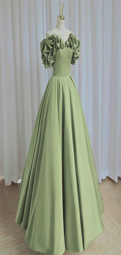 Gorgeous Green A-Line Strapless Sleeveless Bubble Maxi Long Party Prom Dresses,Evening Gowns,FM50