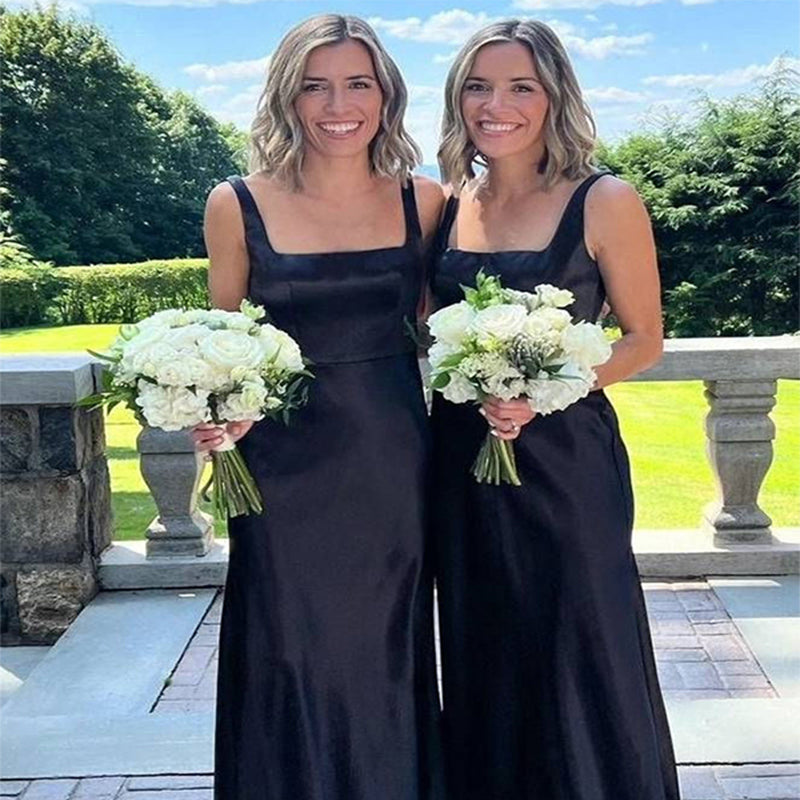 Elegant Black A-Line Square Dresses for Maid of Honor, Bridesmaid Dresses, CP378