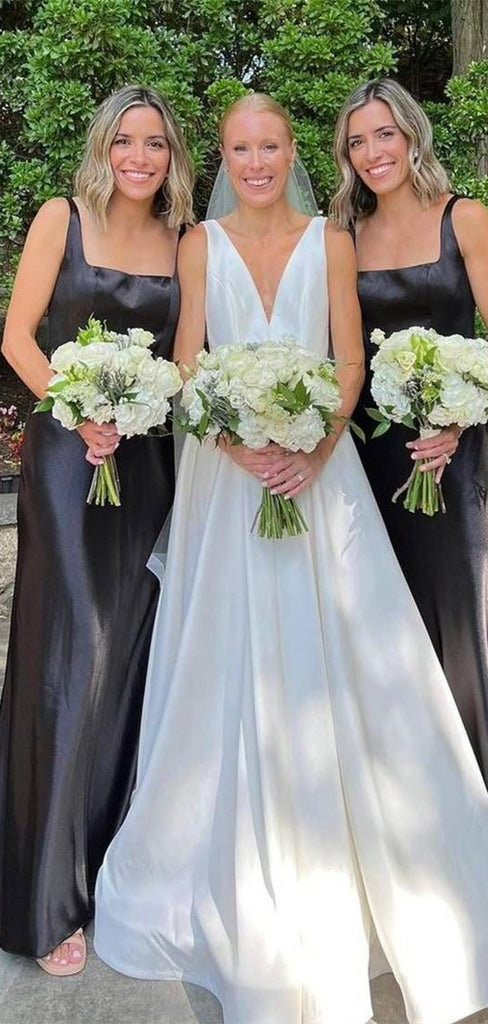 Elegant Black A-Line Square Dresses for Maid of Honor, Bridesmaid Dresses, CP378