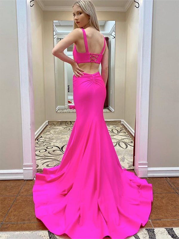 Cute Pink Mermaid Square Popular Maxi Long Evening Gowns, Formal, Birthday Party, FM475