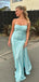 Sexy Baby Blue Mermaid Strapless Side Slit Popular Maxi Long Evening Gowns, Formal, Birthday Party, FM473