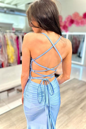 Gorgeous Blue Mermaid V Neck Halter Lace Up Sexy Long Maxi Party Prom Dresses,Evening Gowns,FM51