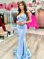 Gorgeous Blue Mermaid V Neck Halter Lace Up Sexy Long Maxi Party Prom Dresses,Evening Gowns,FM51