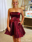 Elegant Red Ball Gown Strapless Criss Cross Short Sleeve Pleats Popular Short Homecoming Prom Dress, CPH266