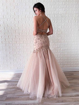 Elegant Pink Mermaid Spaghetti Strap Criss Cross Popular Maxi Long Evening Gowns, Formal, Birthday Party, FM482